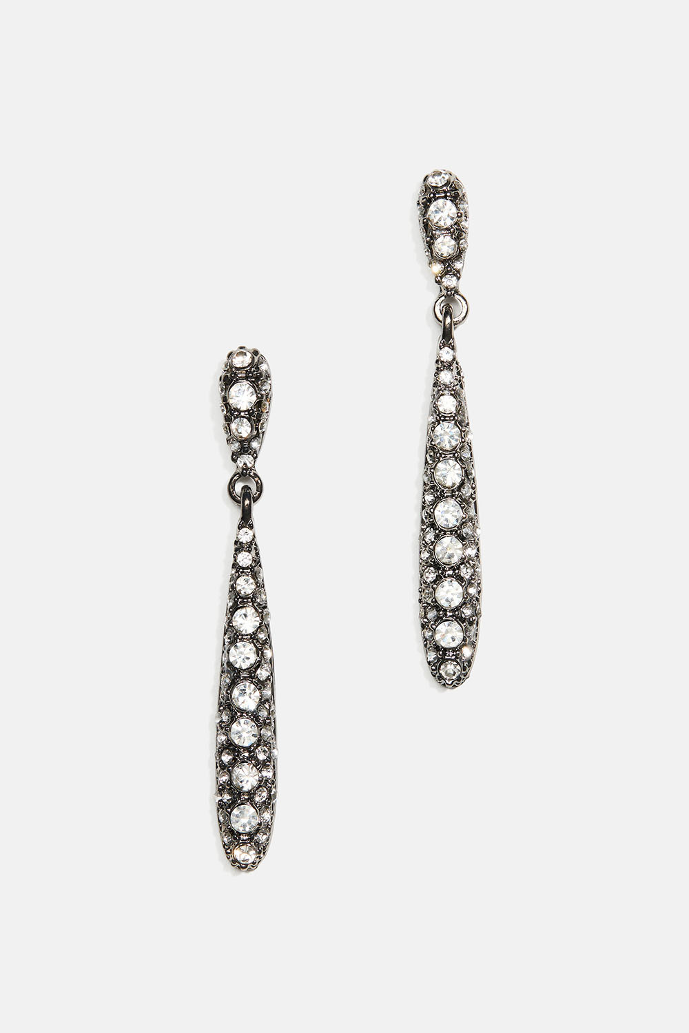 Lange mørkegrå dråbeøreringe med rhinsten 