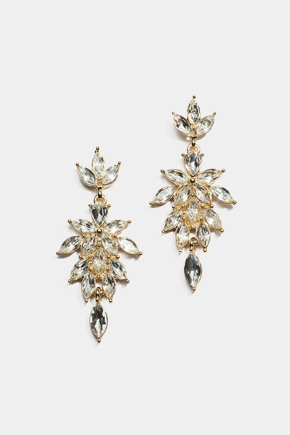 Øreringe med hvide glassten i bladform