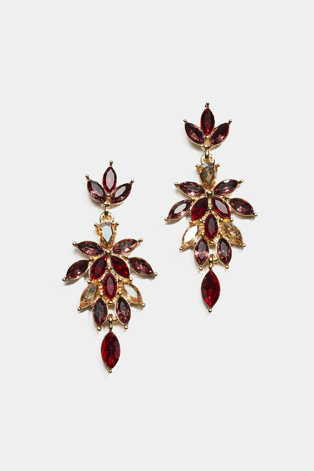 Øreringe med rosa og røde glassten i bladform