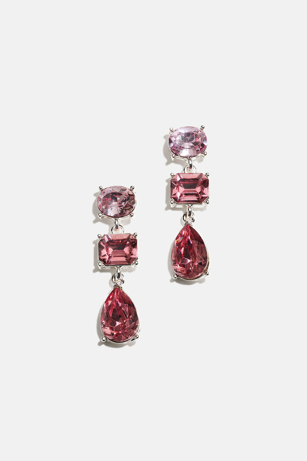 Øreringe med tre rosa glassten