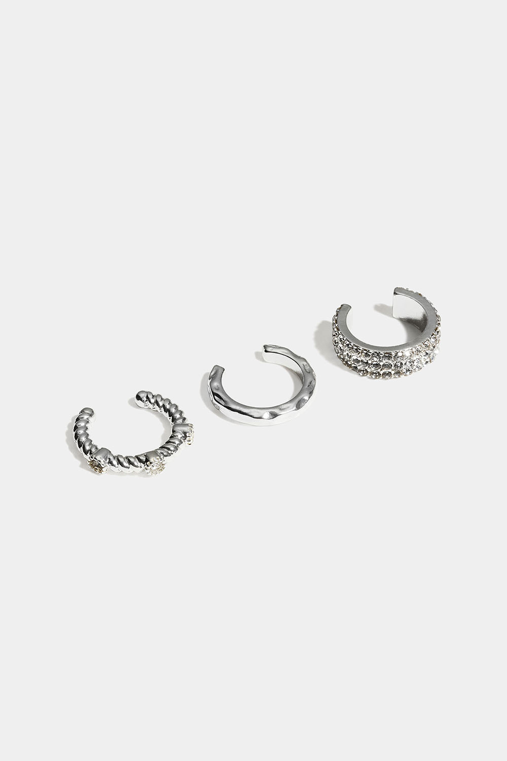 Ear cuffs med struktur og glassten, 3-pak