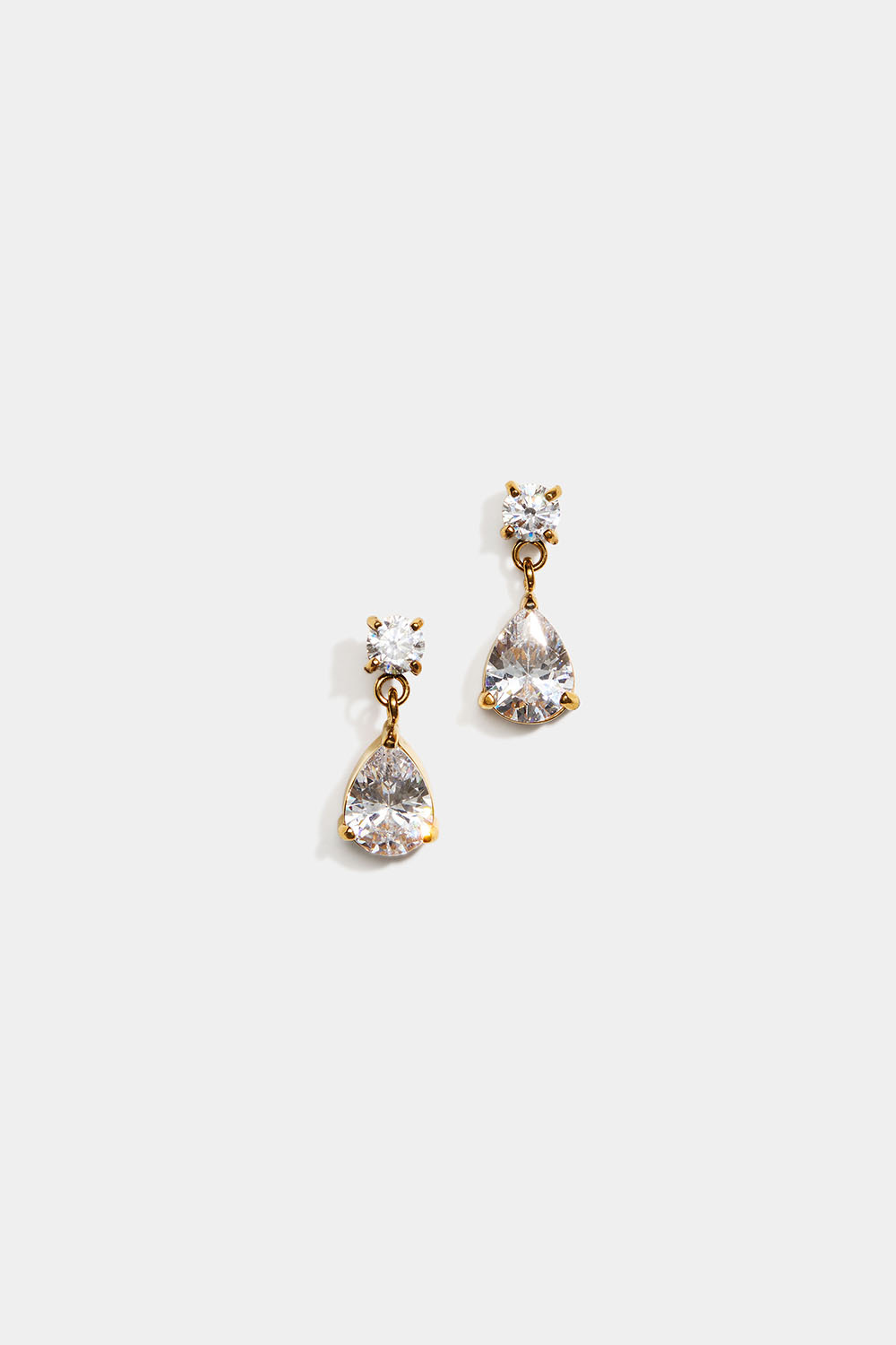 Øreringe i stål med 18 K guld med dråbeformede vedhæng i Cubic Zirconia