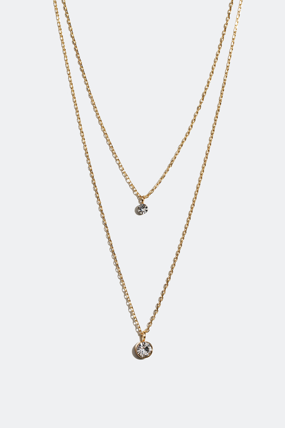 Guldfarvet dobbelthalskæde med to små glassten