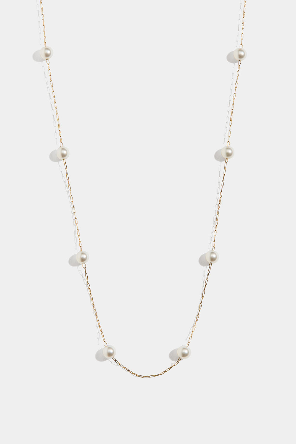 Tynd halskæde i stål med 18k guld og perler