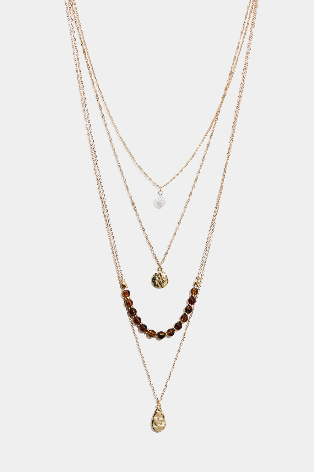 Lang halskæde med fire kæder og vedhæng