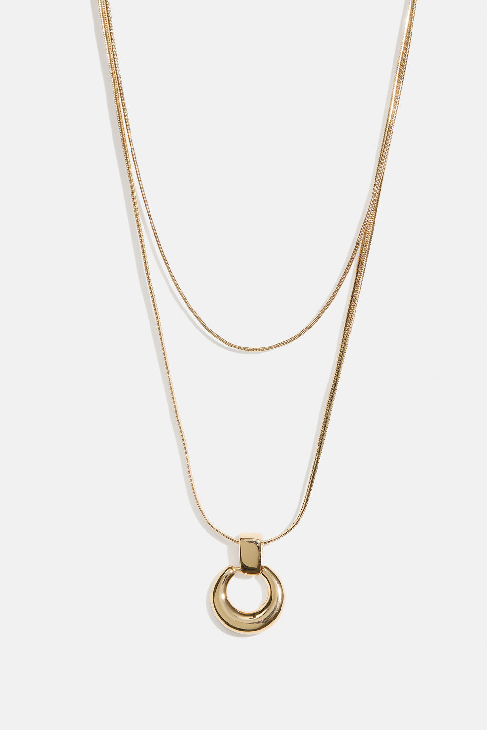 Guldfarvet dobbelt halskæde med rundt vedhæng