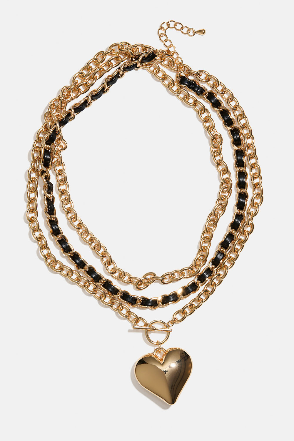 Guldfarvet halskæde med grov kæde og hjerte, 2-pak