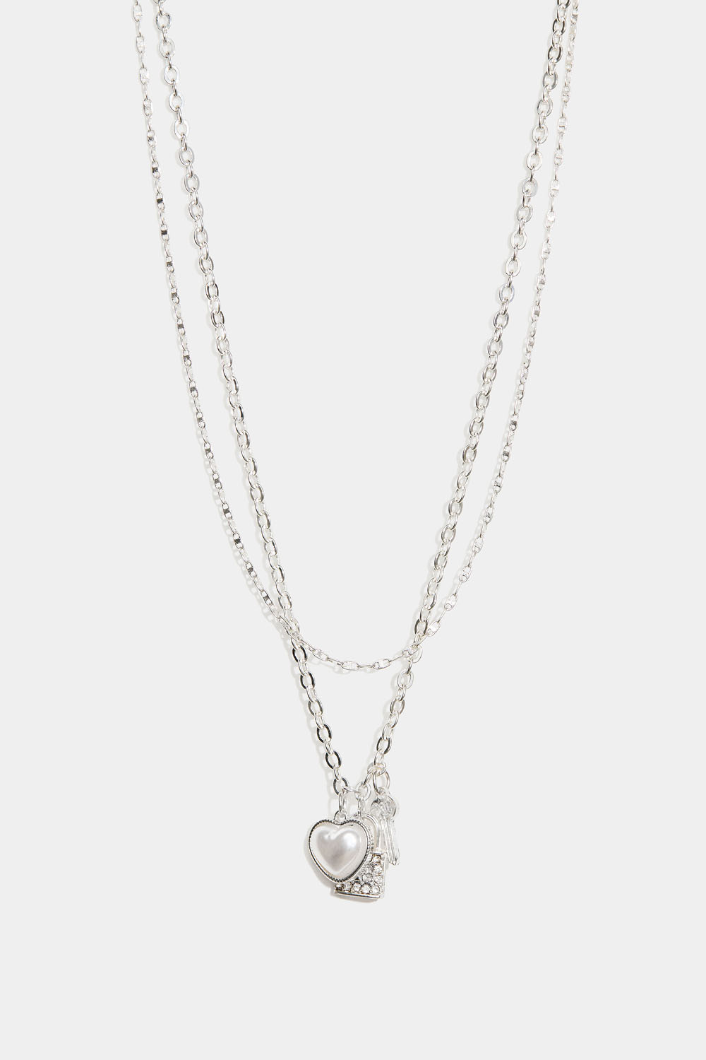 Dobbelt halskæde med hjerte, nøgle og lås