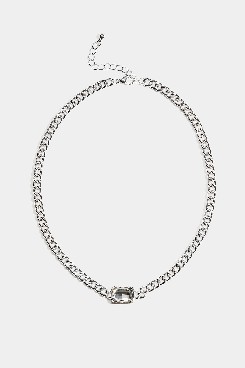 Halskæde med grov kæde og stor glassten