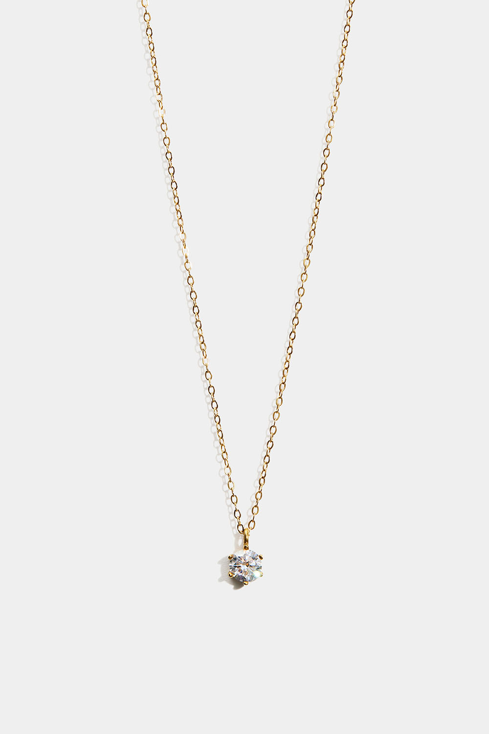 Kæde-halskæde i stål med 18 karat guld og rund Cubic Zirconia