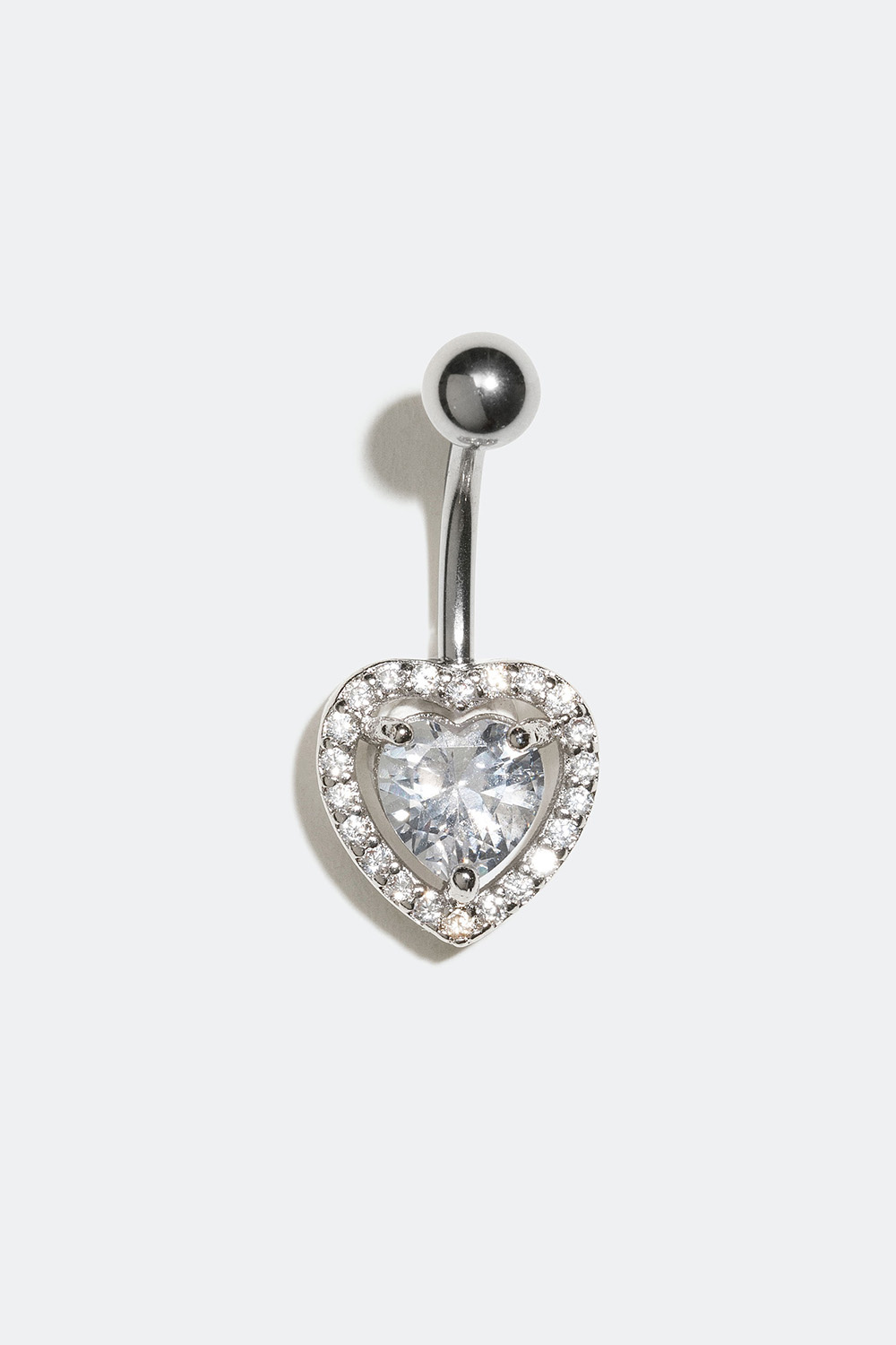 Navlepiercing med hjerte og sten i Cubic Zirconia