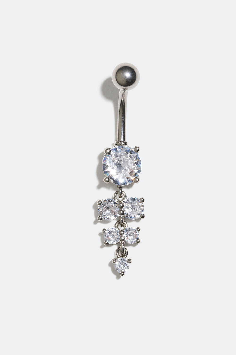 Navlepiercing med vedhæng af runde sten i Cubic Zirconia