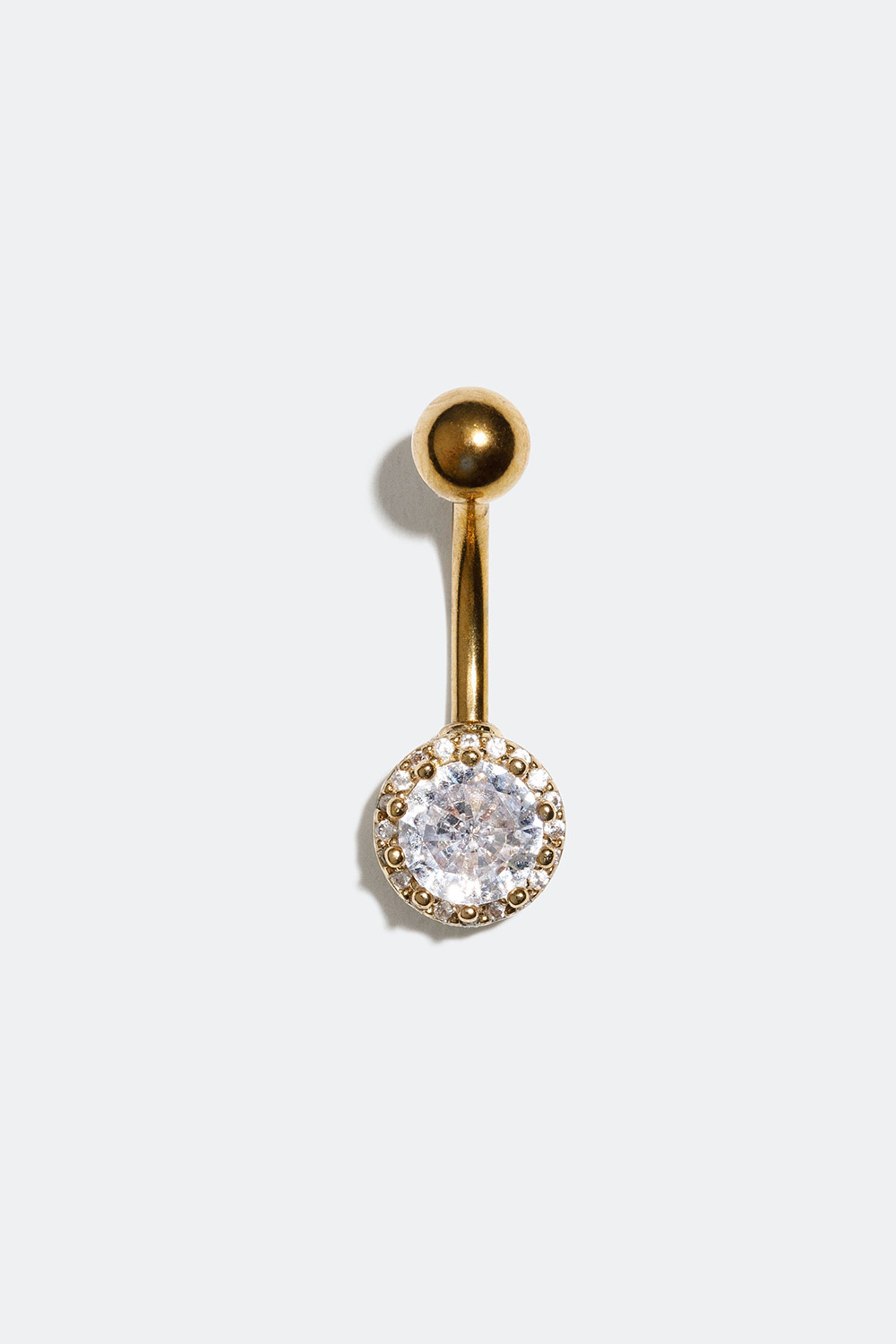 Guldfarvet navlepiercing med rund Cubic Zirconia sten