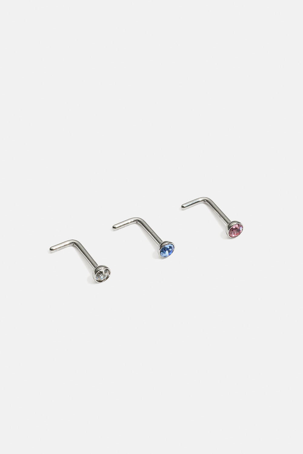 Næsepiercing i stål med sten, 3-pak