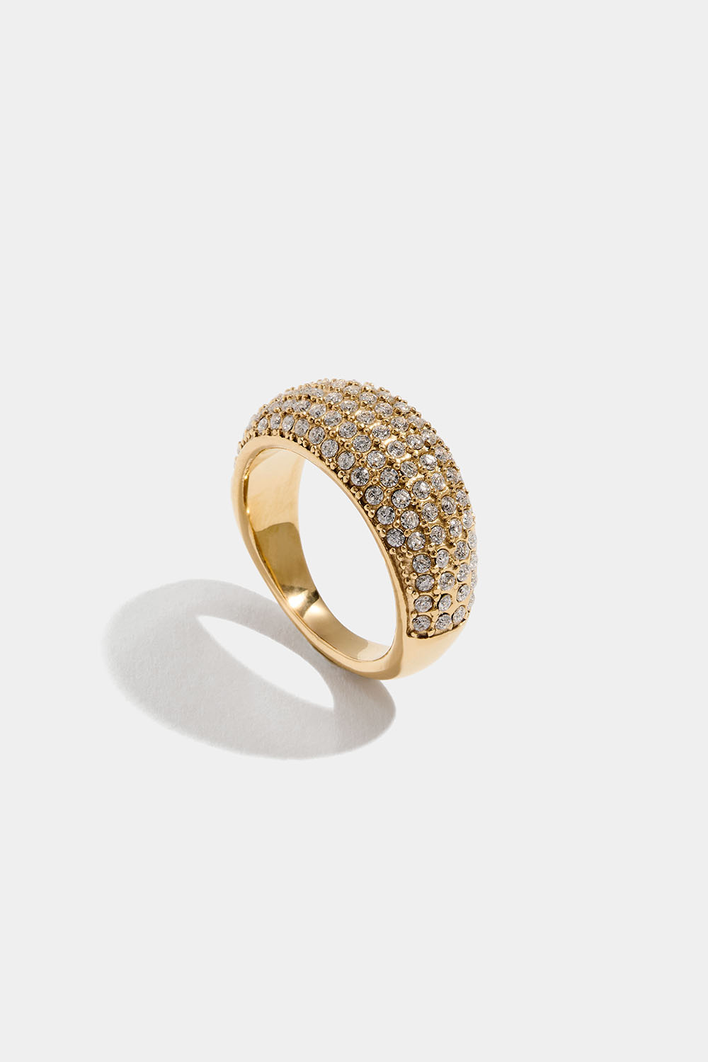 Bred ring i stål med 18 karat guld og belagt med Cubic Zirconia