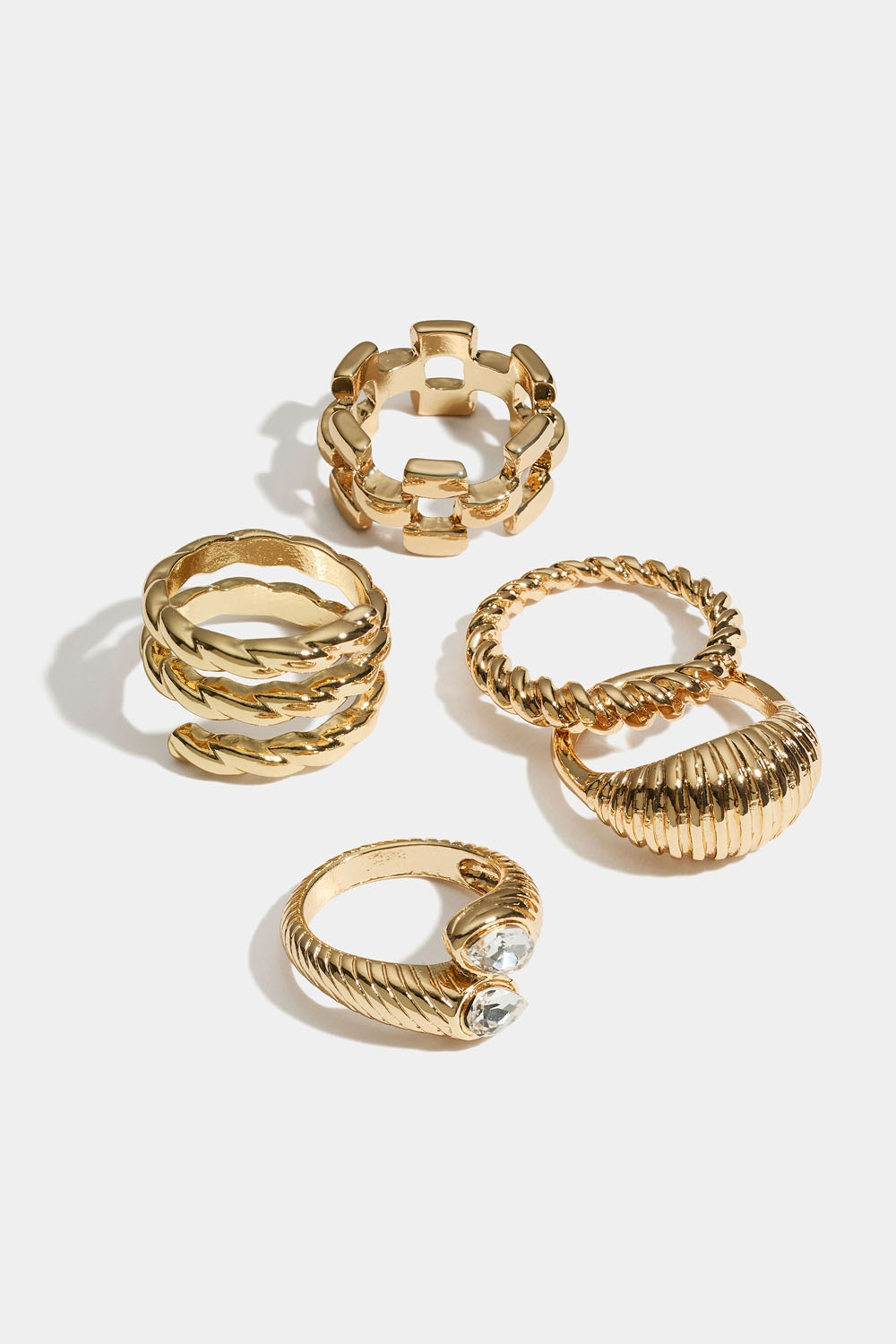 Riflede riflede ringe i forskellige designs, 5-pak