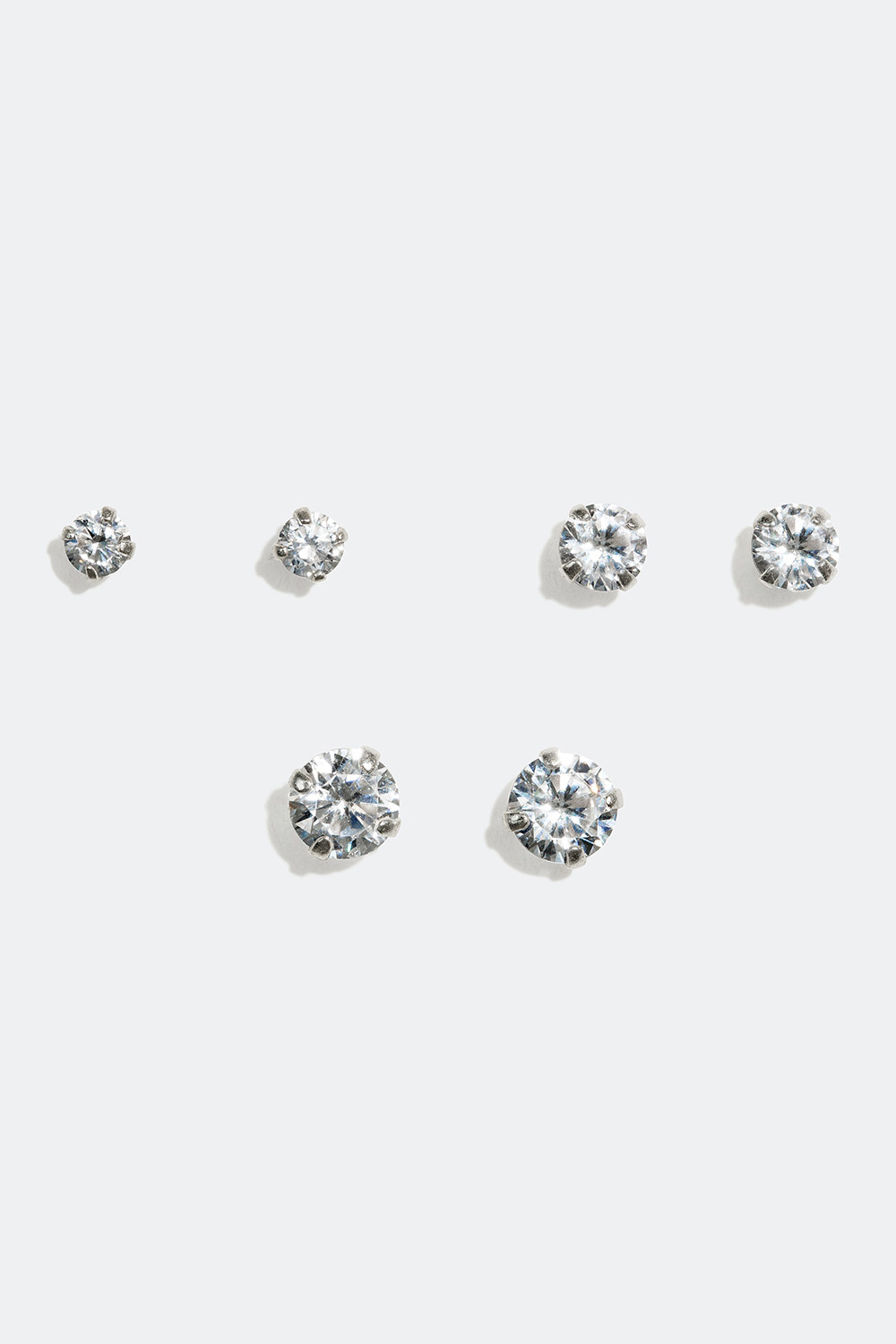 Ørestikker med runde glassten, ægte sølv 3-pack, 4 mm,