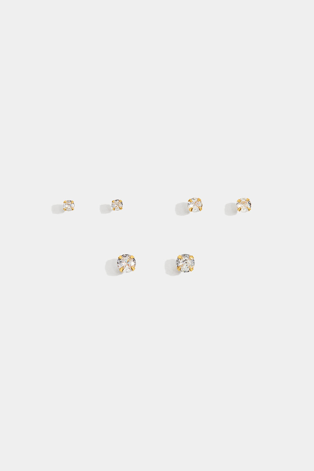 Ørestikker med runde glassten, forgyldt med 18 kt. guld, 3-pack, 4 mm