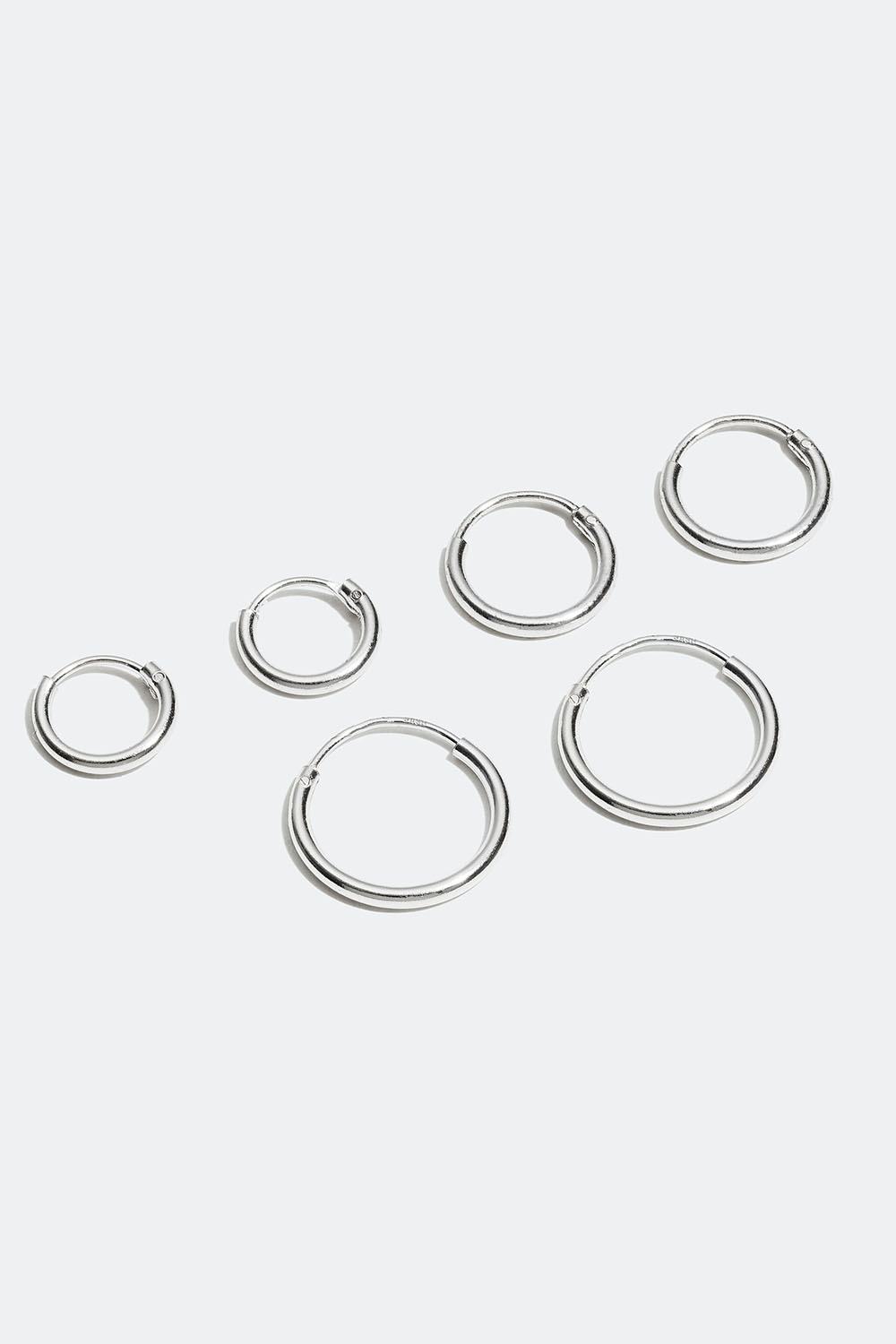 Hoops i ægte sølv, 3-pak, 1 cm