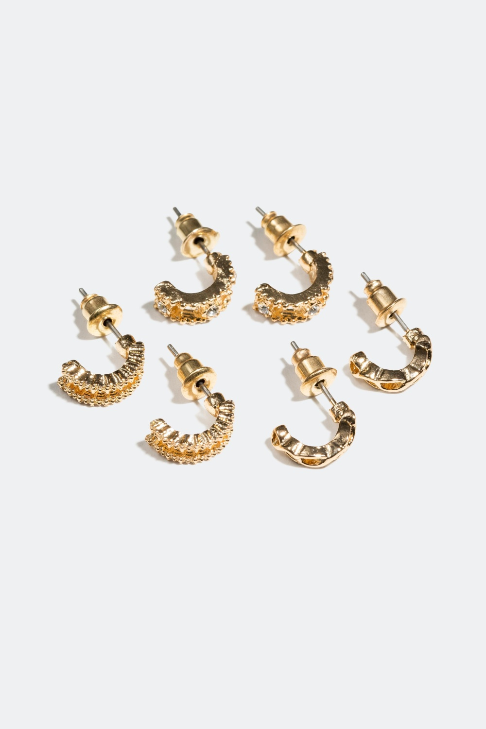 Øreringe, halvcirkler med glassten, 3-pack