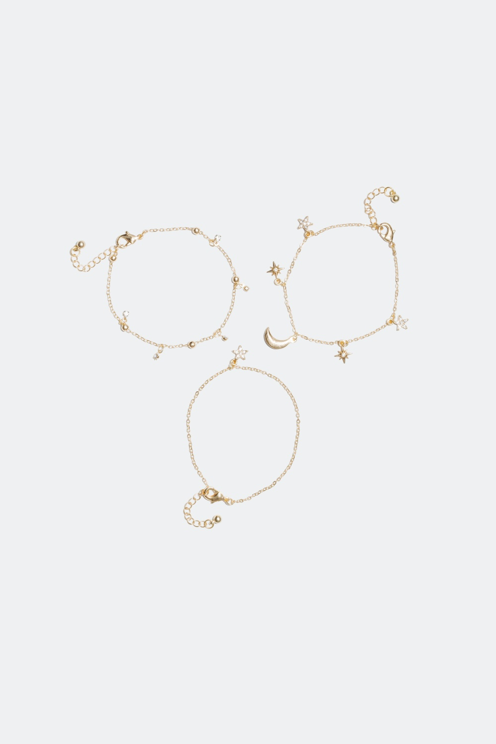 Armbånd med stjerne- og månecharms, 3-pak