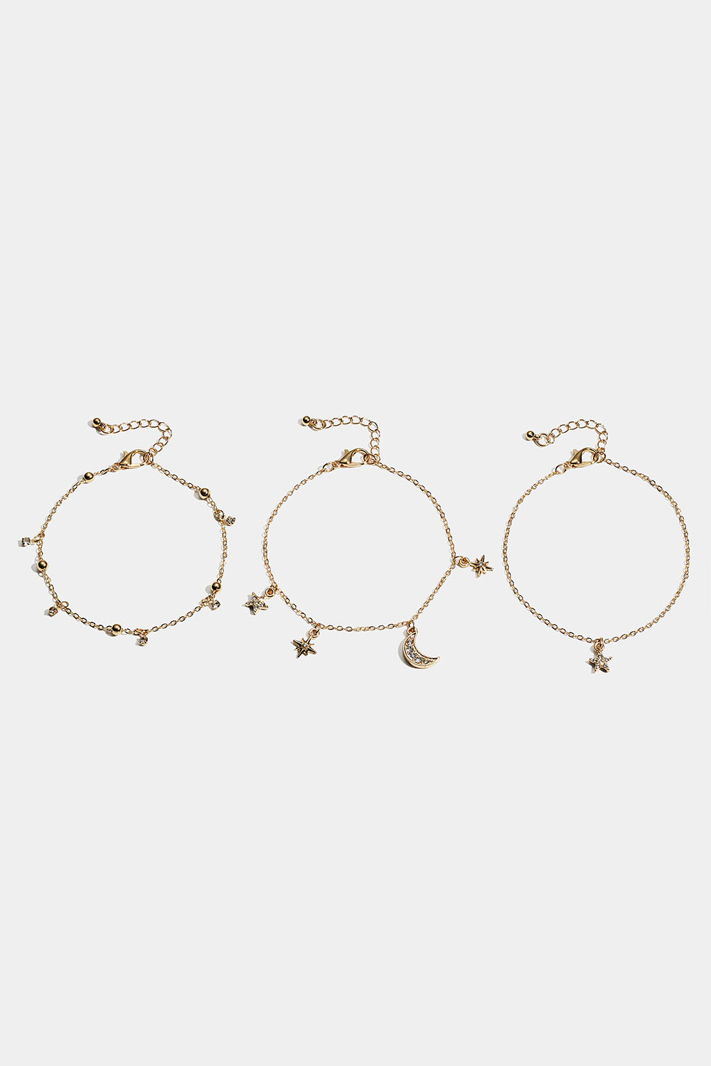 Armbånd med stjerne- og månecharms, 3-pak
