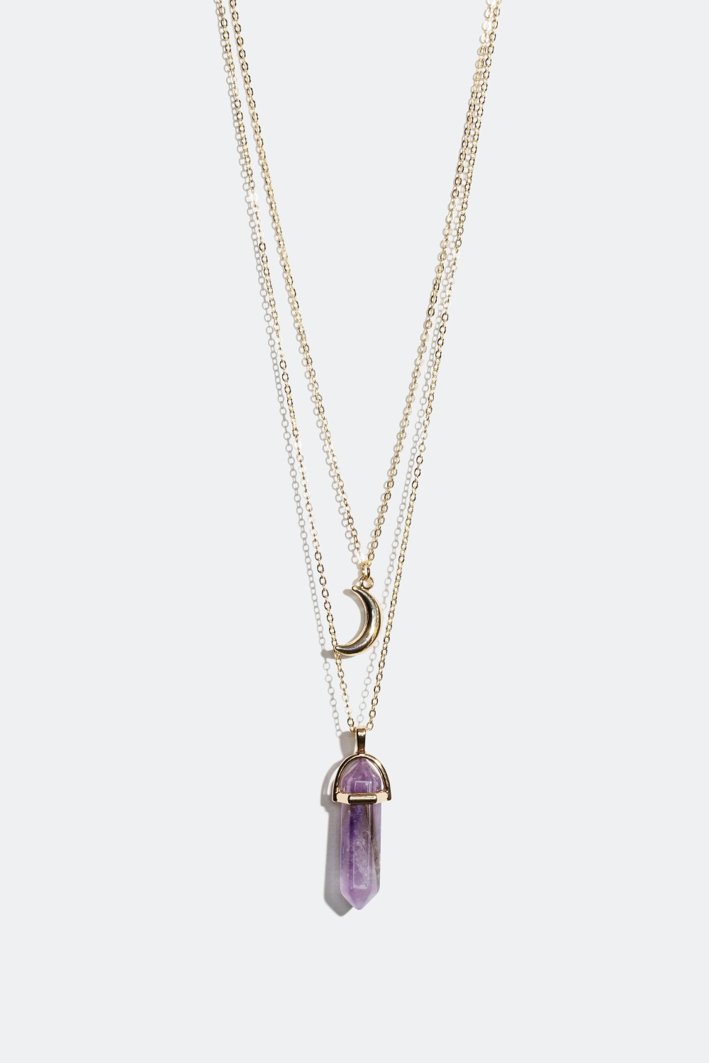 Lag på lag halskæde, krystal og en måne