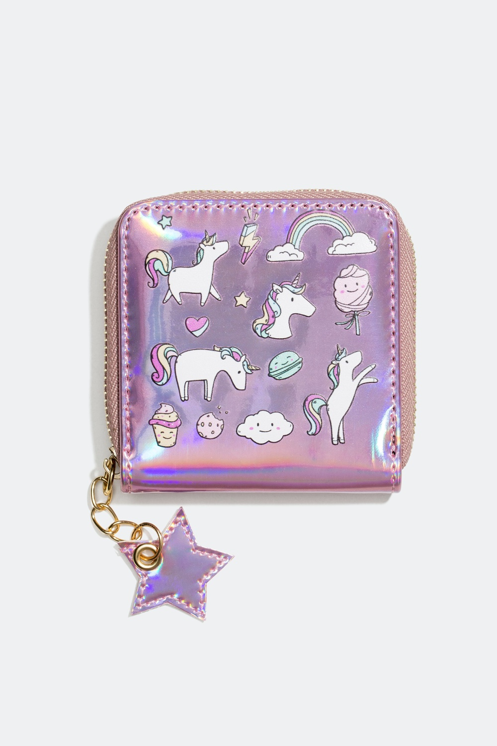 Regnbuefarvet pung med små motiver