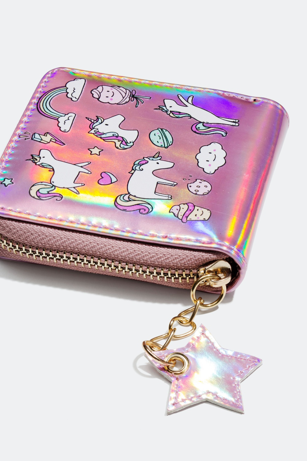 Regnbuefarvet pung med små motiver