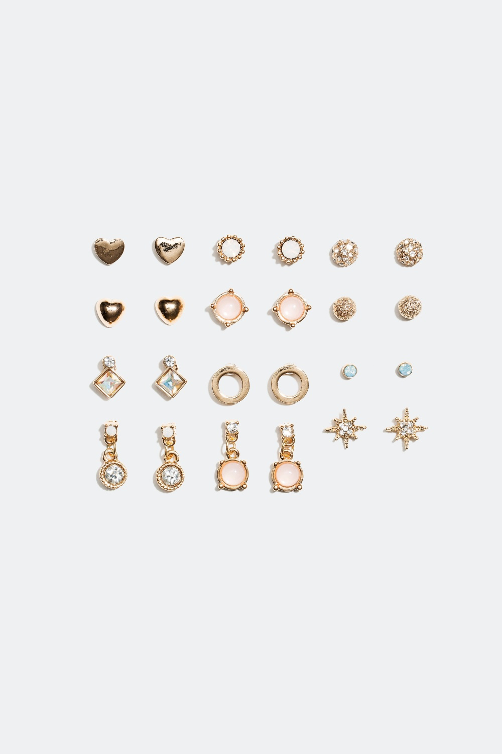 Ørestikker med forskellige former og rosa detaljer, 12-pak