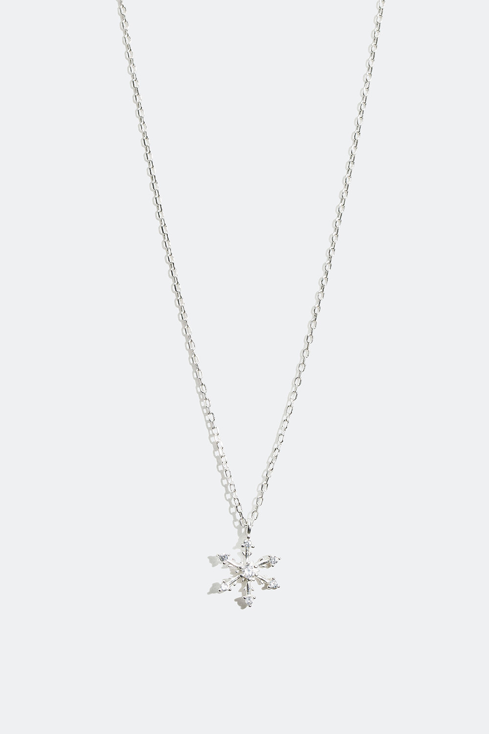 Halskæde i ægte sølv med stenbesat snefnug