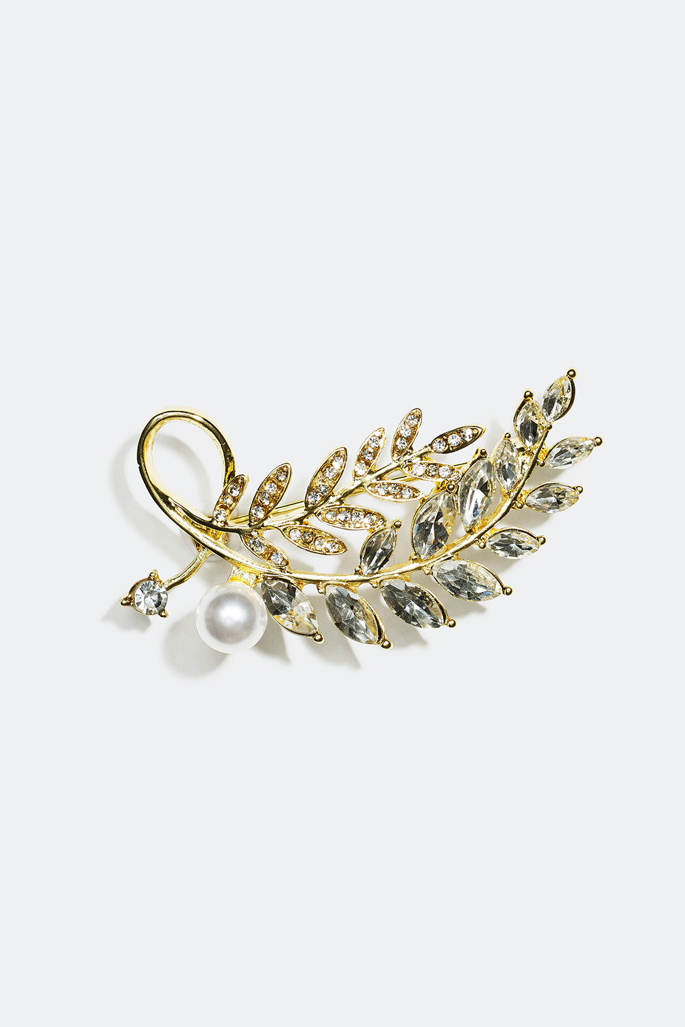 Broche med bladmotiv og glassten