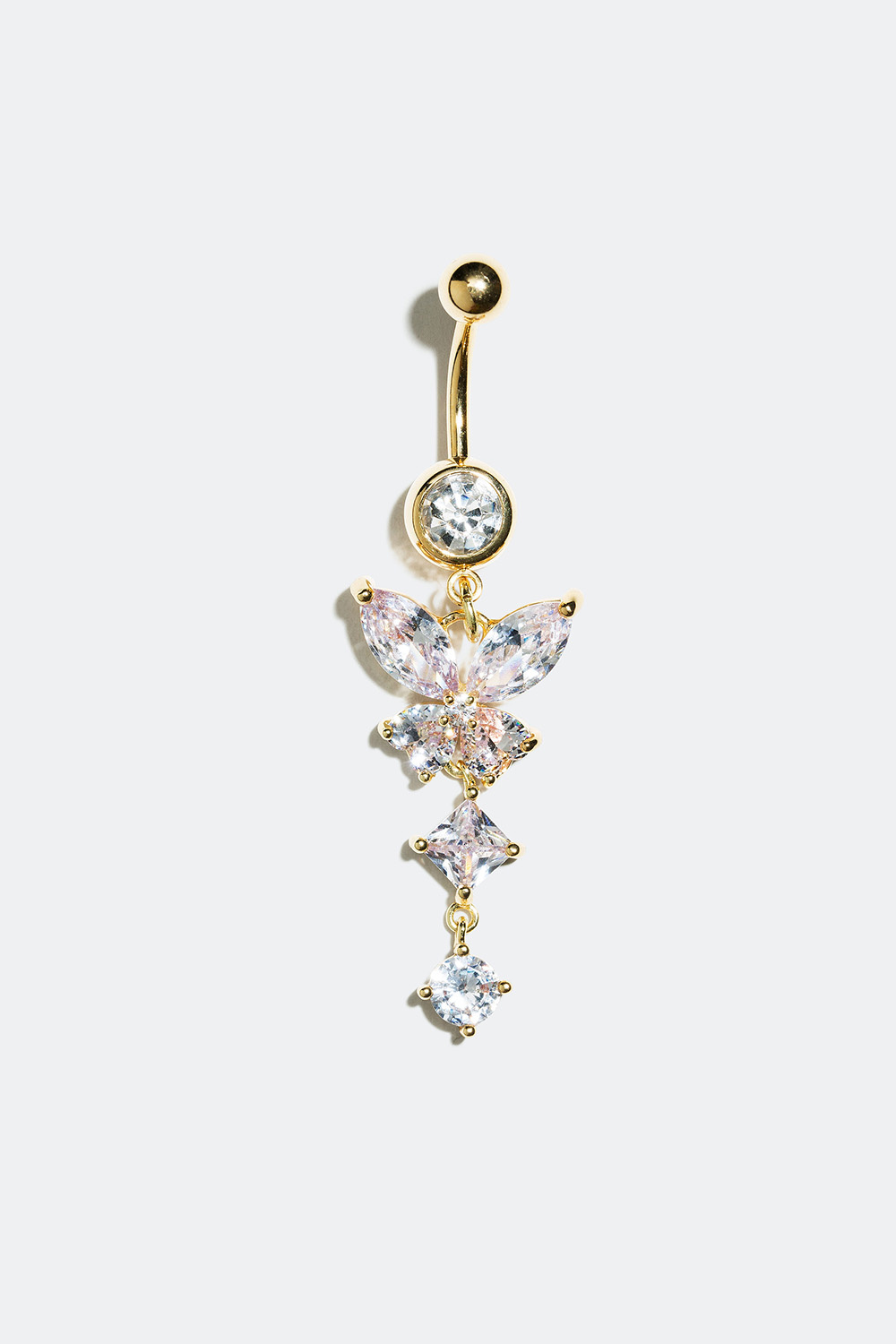 Navlepiercing med sten i forskellige former