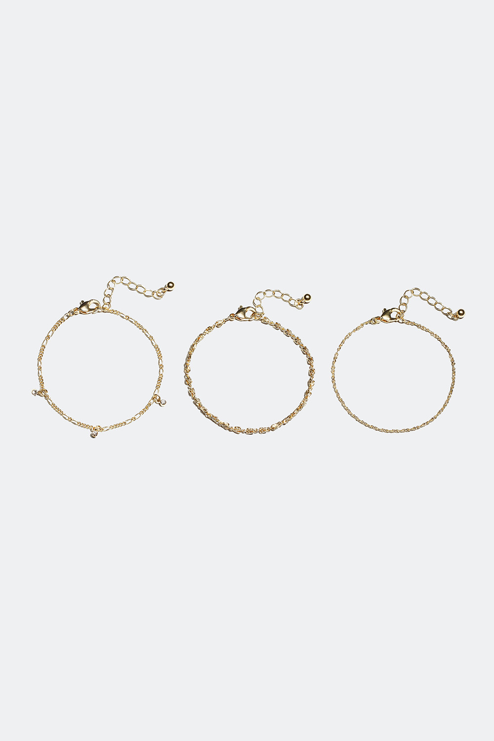 Armbånd med kæder og glassten, 3-pak