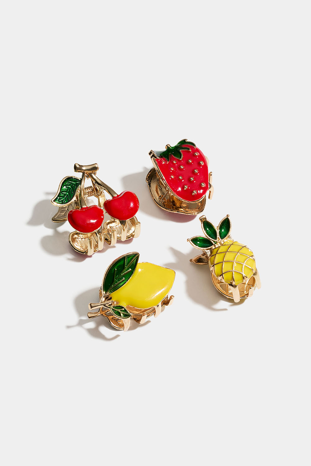Hårspænder med kirsebær, jordbær, citron og ananas, 4-pak