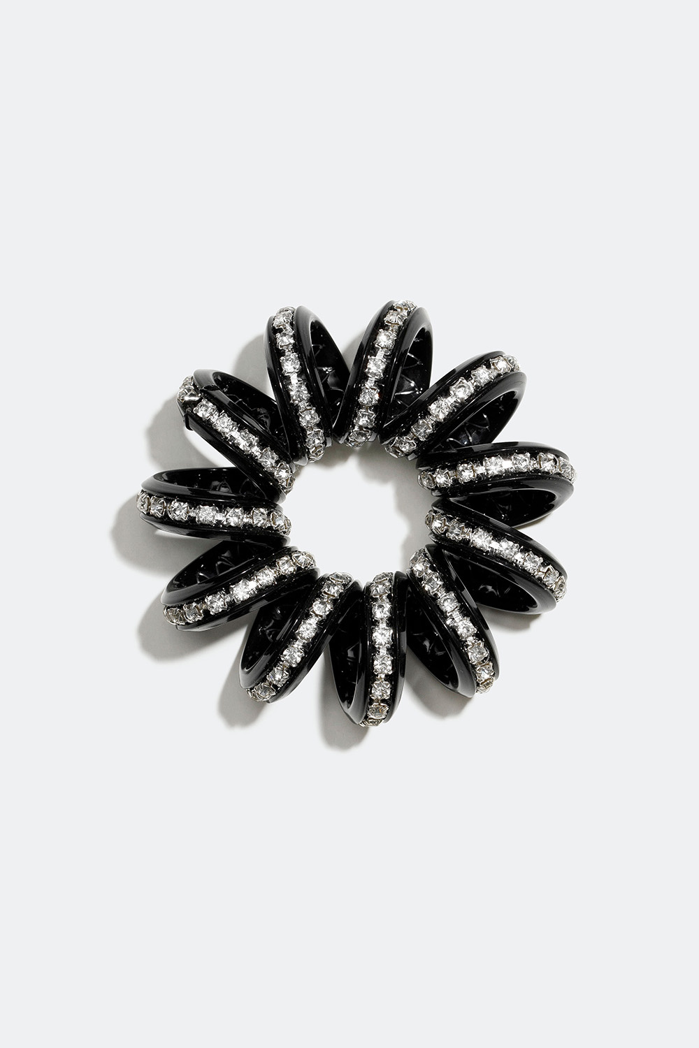 Sort spiralformet hårelastik med glassten