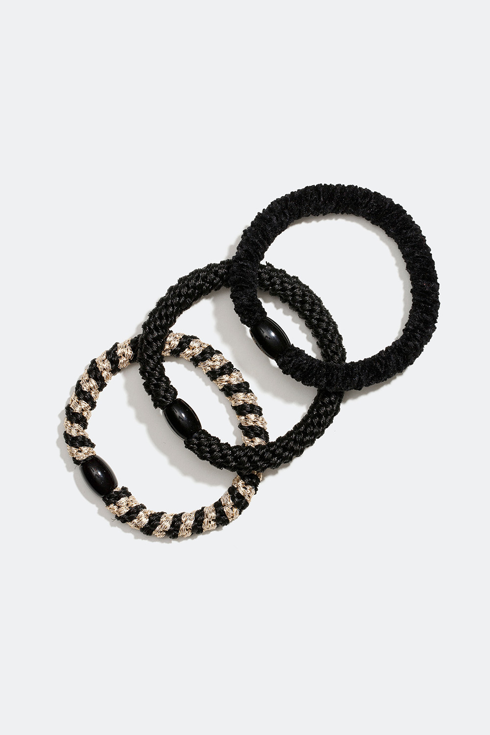 Flettede hårelastikker i blandede sorte nuancer, 3-pak