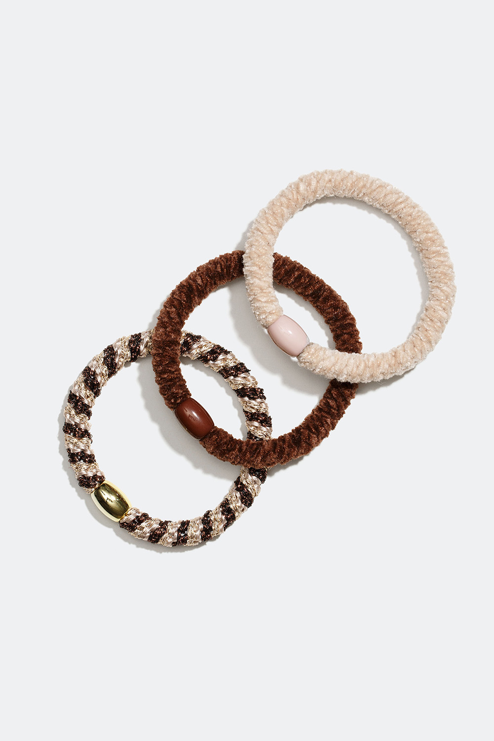 Flettede hårelastikker i blandede brune og beige nuancer, 3-pak