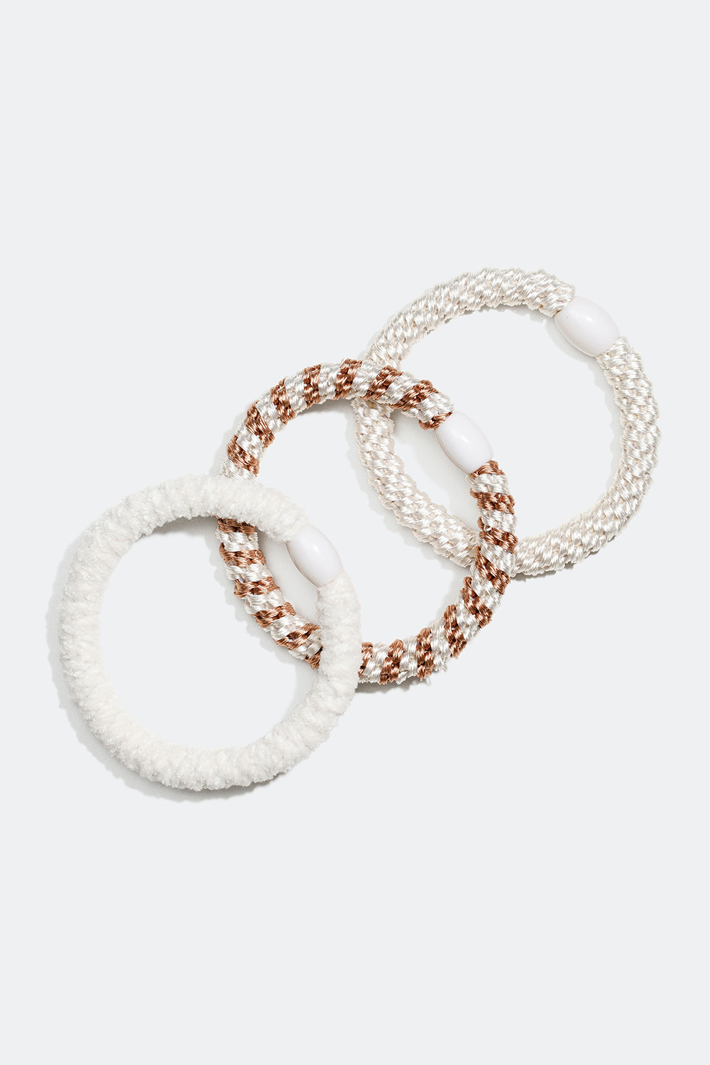 Flettede hårelastikker i hvid miks, 3-pak