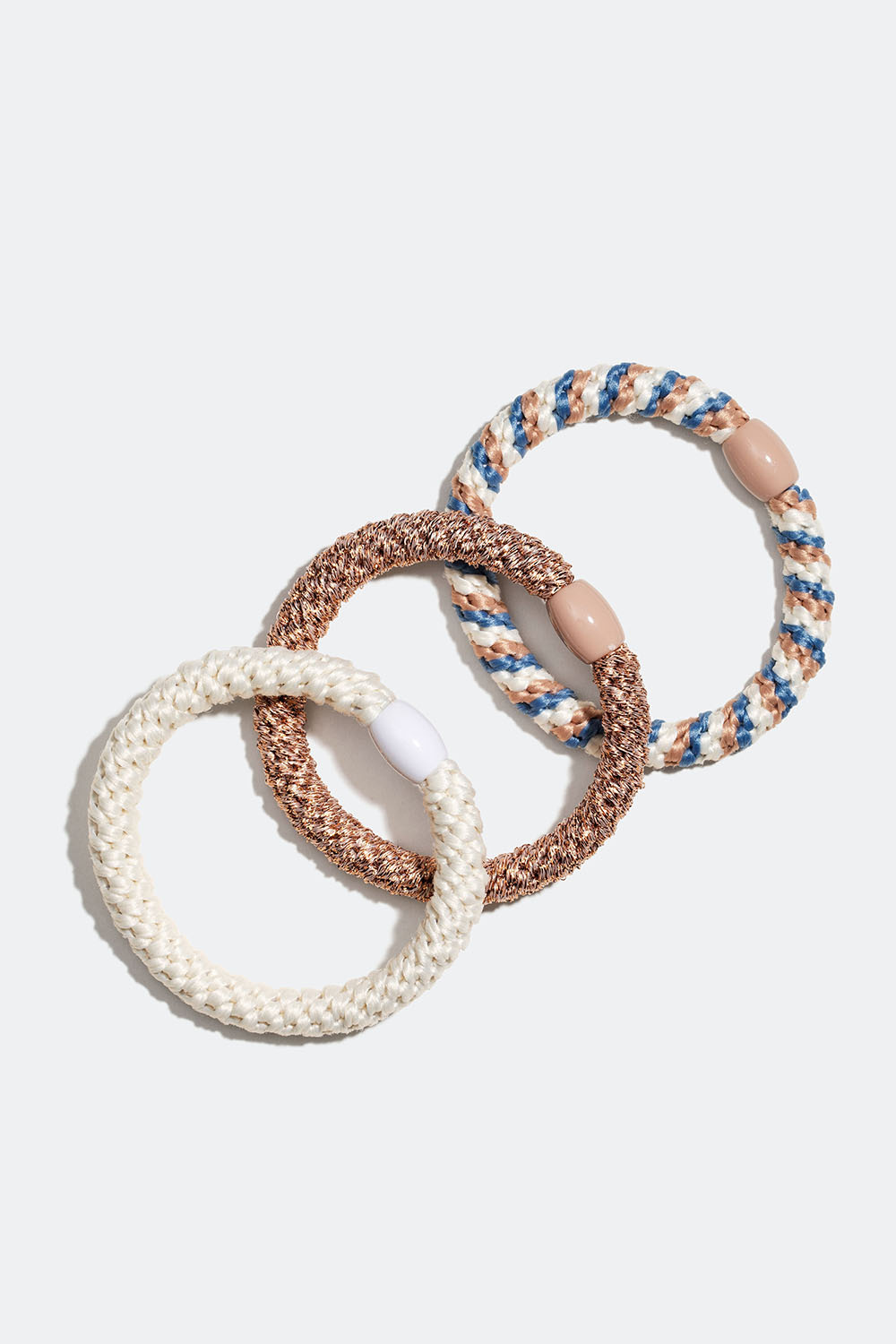 Flettede hårbånd i hvid, beige og blå blanding, 3-pak