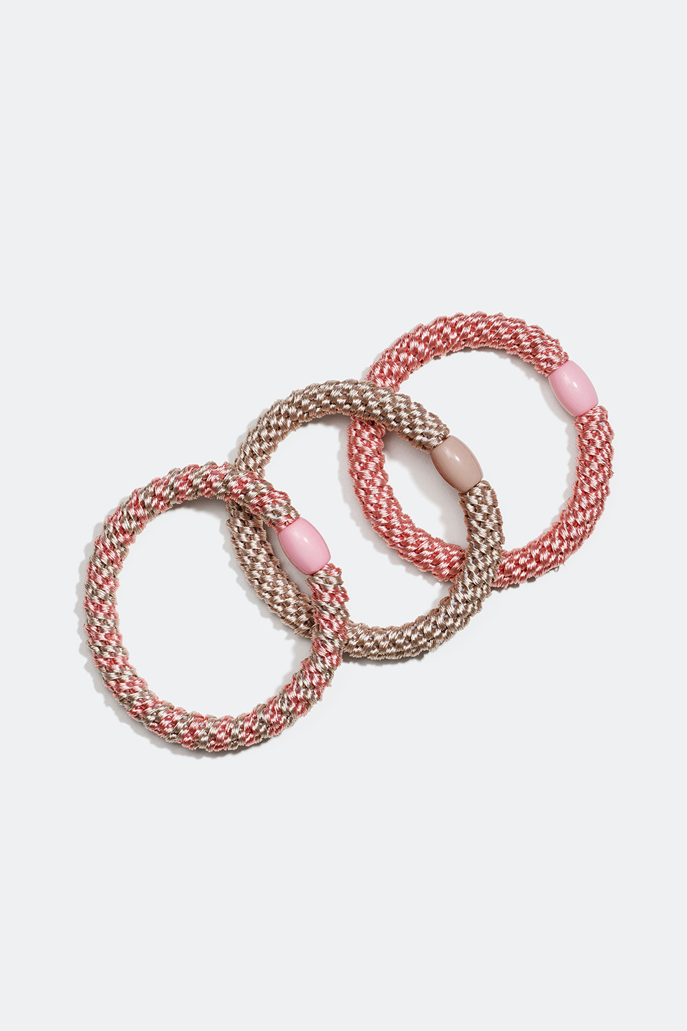 Flettede hårelastikker i lyserød og beige, 3-pak