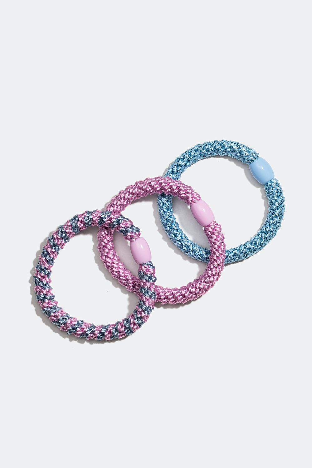 Flettede hårelastikker i et miks af rosa og blå, 3-pak