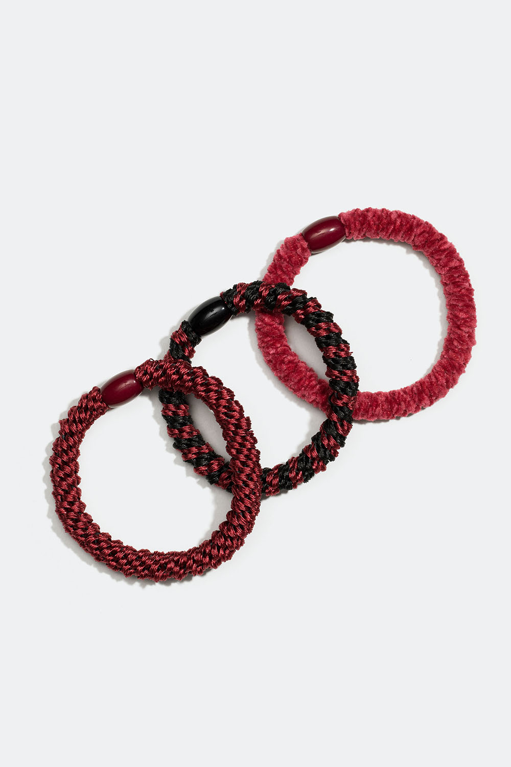 Flettede hårelastikker i mørkerød miks, 3-pak