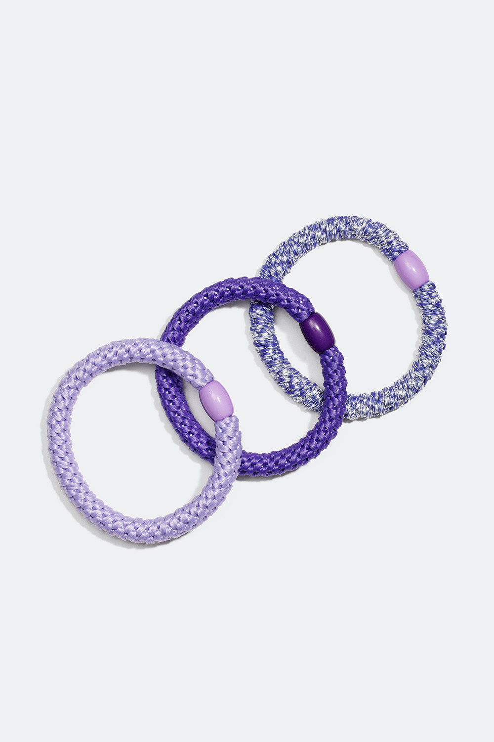 Flettede hårelastikker i lilla, 3-pak