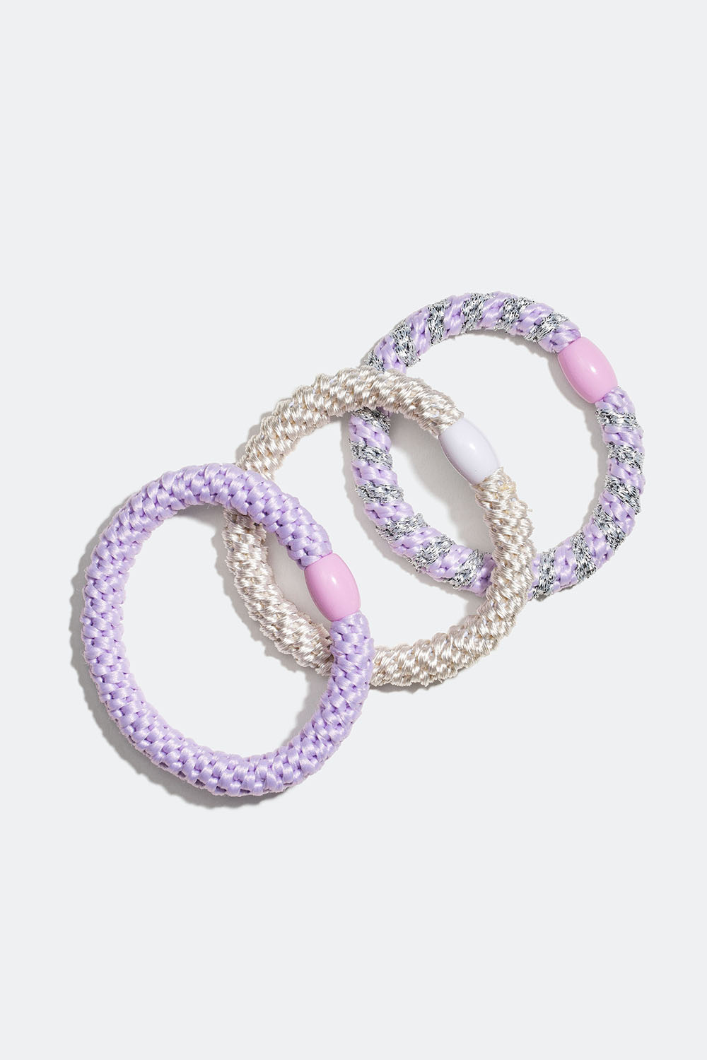 Flettede hårelastikker i lyslilla mix, 3-pak