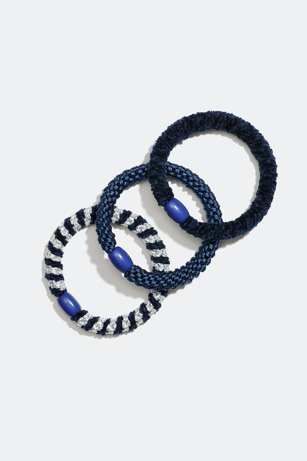 Flettede hårelastikker i blandede blå nuancer, 3-pak