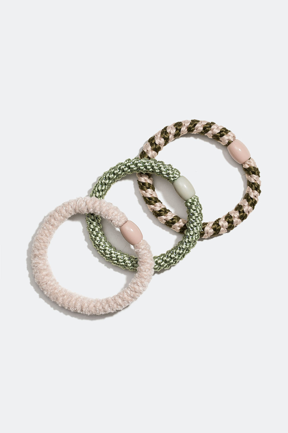 Flettede hårelastikker i et miks af hvid og grøn, 3-pak