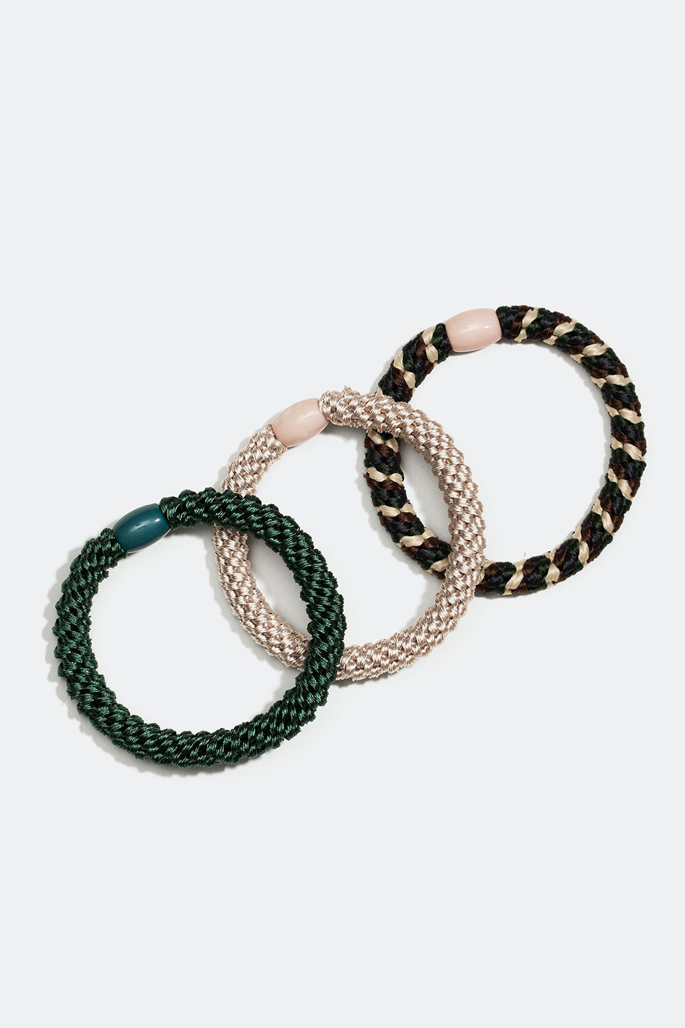 Flettede hårelastikker i mørkegrøn miks, 3-pak