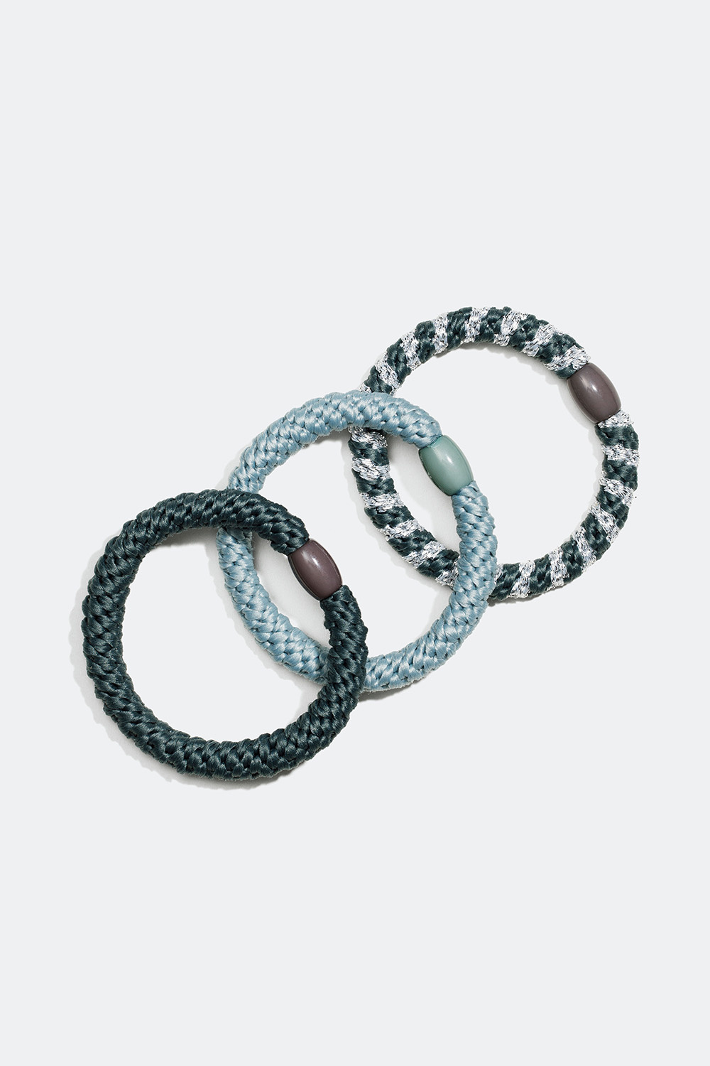 Flettede hårelastikker i grønblå farver, 3-pak
