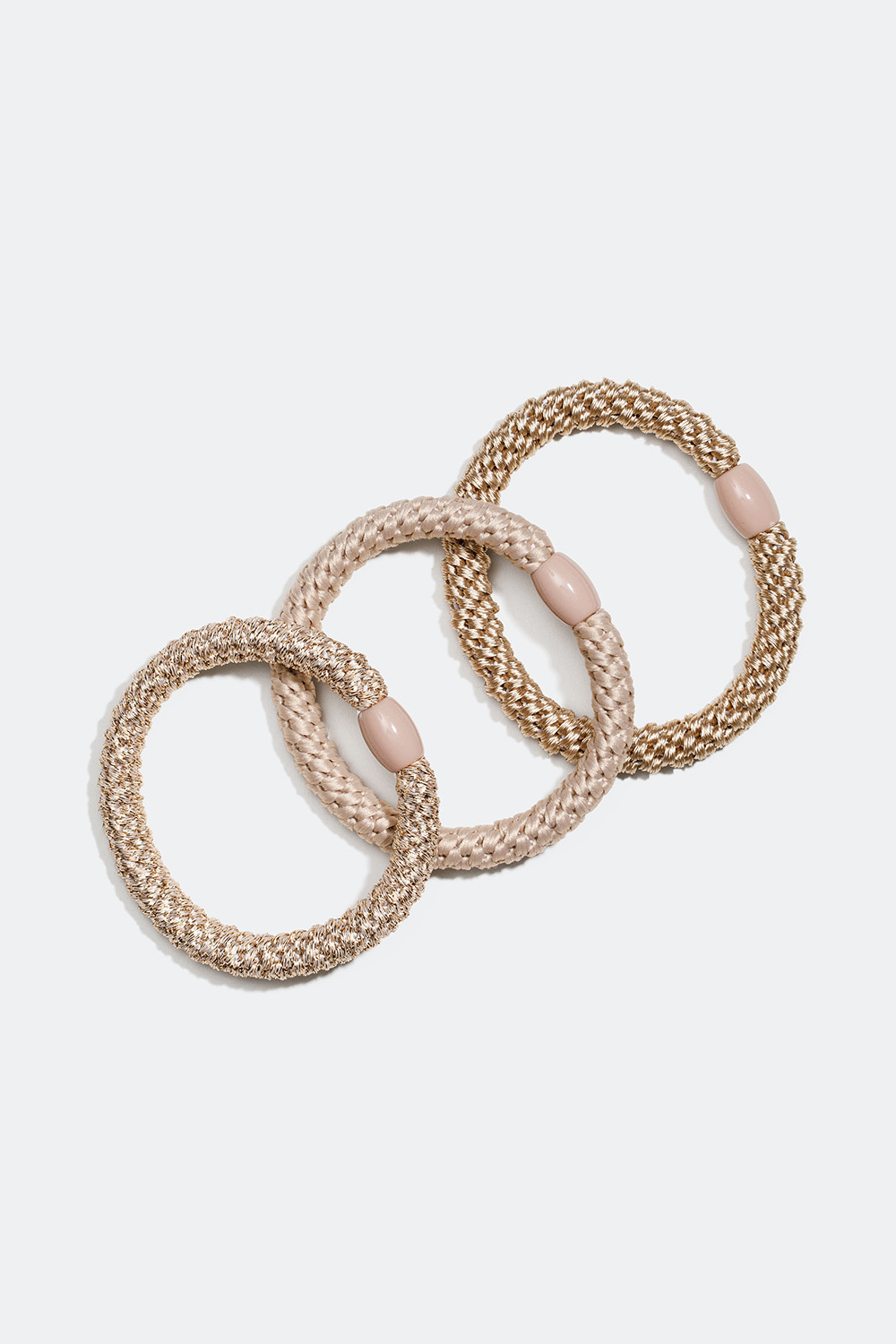 Flettede hårelastikker i beige, 3-pak